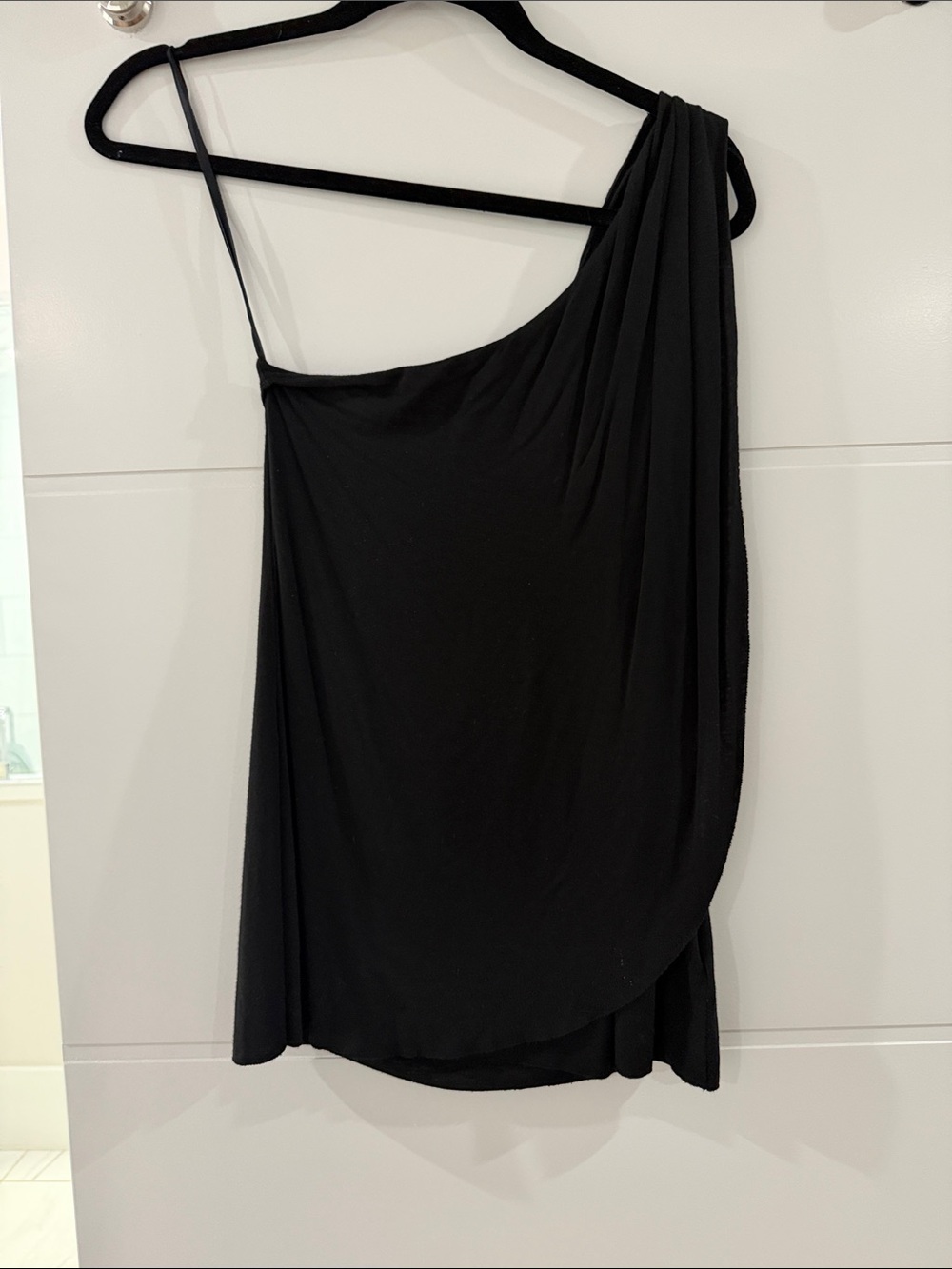 Velvet Black One-Shoulder Draped Shirt